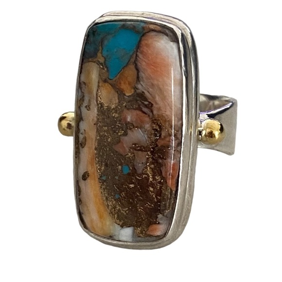 NWT Sterling silver large ring gemstone oyster copper turquoise size 7 - Picture 1 of 10